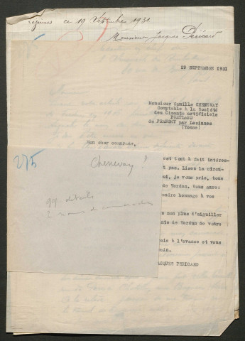 Témoignage de Chenevay, Camille et correspondance avec Jacques Péricard