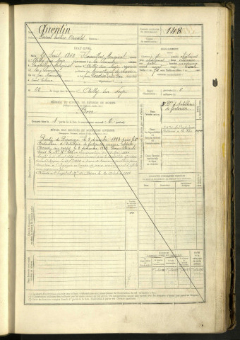 Quentin, Pascal Evélice Oswald, né le 20 avril 1862 à Sauvillers-Mongival (Somme, France), classe 1882, matricule n° 148, Bureau de recrutement de Péronne