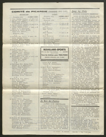 Picardie Ping-Pong. Bulletin mensuel de l'Alfred-Club Abbevillois, numéro 1 - 1ère année