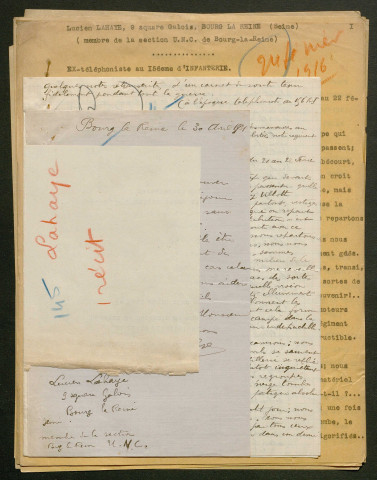 Témoignage de Lahaye, Lucien (Téléphoniste) et correspondance avec Jacques Péricard