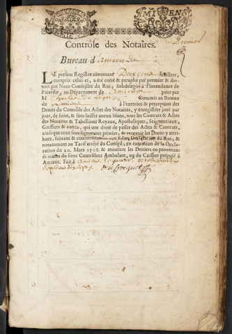 Contrôle des actes du bureau d’Amiens pour la période du 5 novembre 1717 au 13 août 1718