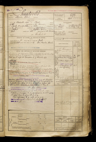 Chantrelle, Maxime Albert, né le 04 novembre 1898 à Nesle (Somme), classe 1918, matricule n° 673, Bureau de recrutement de Péronne