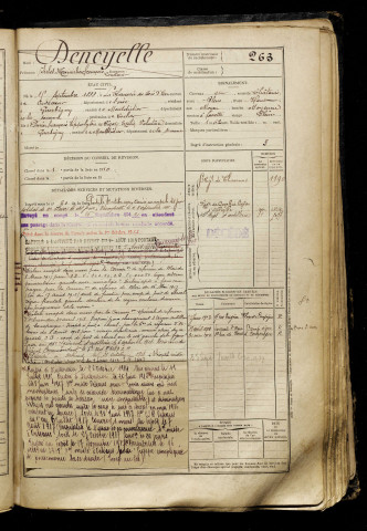 Denoyelle, Jules Maximilien François Constant, né le 15 septembre 1888 à Lachaussée-du-Bois-d'Écu (Oise), classe 1909, matricule n° 263, Bureau de recrutement de Péronne