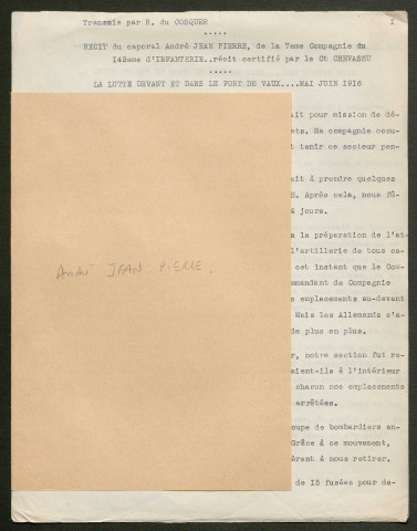 Témoignage de Jean-Pierre, André et correspondance avec Jacques Péricard