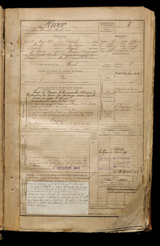 Hiver, Julien Maximilien Ursulin, né le 18 mars 1872 à Moreuil (Somme), classe 1892, matricule n° 7, Bureau de recrutement de Péronne