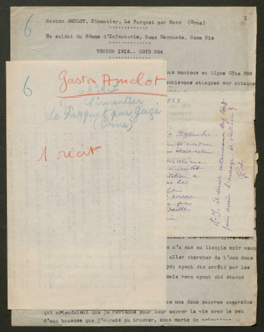 Témoignage de Amelot, Gaston et correspondance avec Jacques Péricard