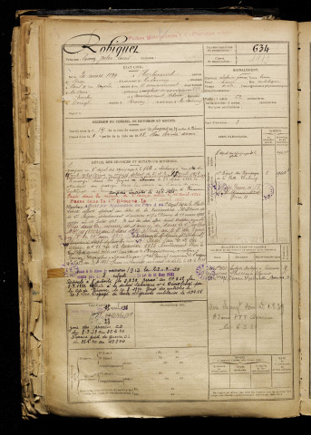 Robiquet, Simon Jules Louis, né le 20 mars 1899 à Herbécourt (Somme), classe 1919, matricule n° 634, Bureau de recrutement de Péronne