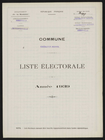 Liste électorale : Grébault-Mesnil