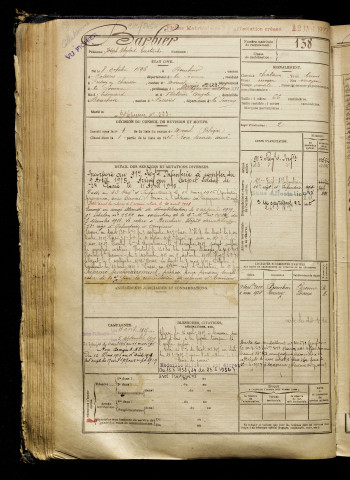 Barbier, Joseph Hilgebert Eustache, né le 08 octobre 1896 à Bouchoir (Somme), classe 1916, matricule n° 138, Bureau de recrutement de Péronne