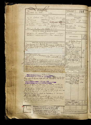 Langlet, André Louis Arsène, né le 27 septembre 1896 à Fresnoy-en-Chaussée (Somme), classe 1916, matricule n° 148, Bureau de recrutement de Péronne
