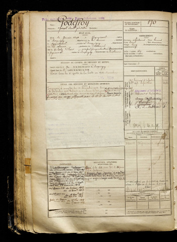 Godefroy, Joseph Paul Gontran, né le 10 janvier 1894 à Vignacourt (Somme), classe 1914, matricule n° 170, Bureau de recrutement d'Amiens