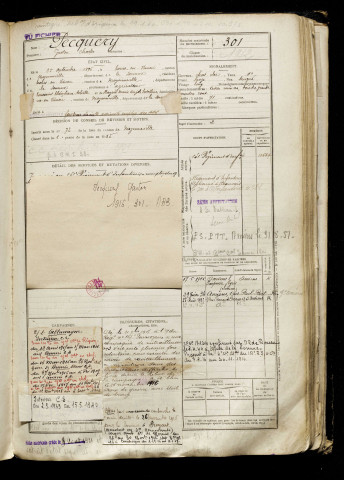 Pecquery, Gaston Charles, né le 25 septembre 1896 à Tours-en-Vimeu (Somme), classe 1916, matricule n° 301, Bureau de recrutement d'Abbeville