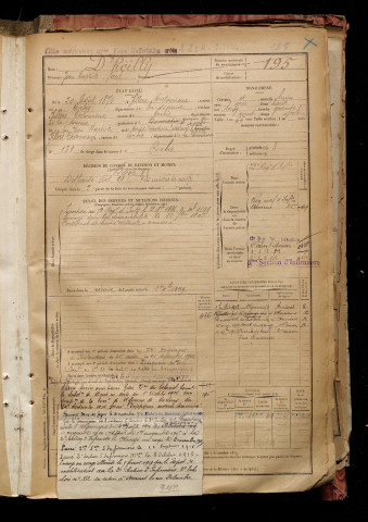 D'heilly, Jean Baptiste Paul, né le 20 août 1875 à Villers-Bretonneux (Somme), classe 1895, matricule n° 195, Bureau de recrutement d'Amiens