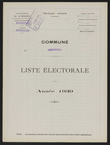 Liste électorale : Laboissière-en-Santerre (Laboissière)