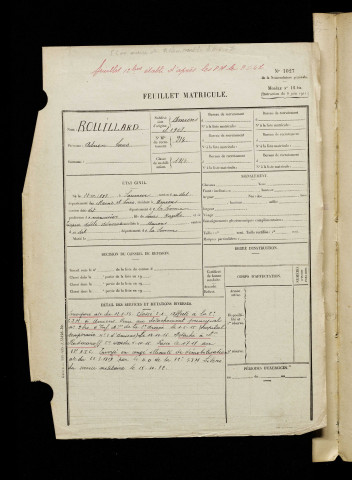 Rouillard, Adrien Louis, né le 22 octobre 1883 à Saumur (Maine-et-Loire), classe 1903, matricule n° 914, Bureau de recrutement d'Amiens