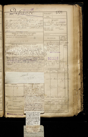 Defrance, Robert Paul, né le 18 janvier 1897 à Mers-les-Bains (Somme), classe 1917, matricule n° 1331, Bureau de recrutement d'Abbeville