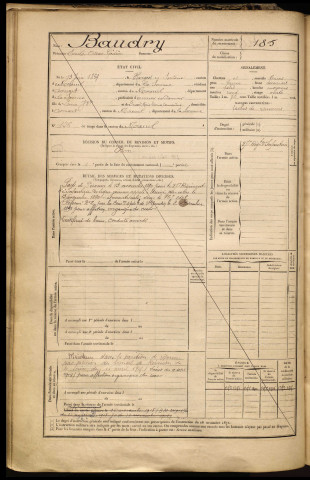 Baudry, Emile Oscar Gédéon, né le 13 juin 1869 à Hangest-en-Santerre (Somme), classe 1889, matricule n° 185, Bureau de recrutement de Péronne