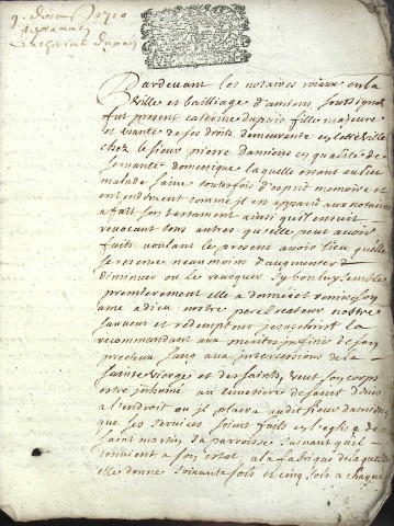 Etude de Me Nicolas Carpentier à Amiens (étude n°16). Minutes de l'année 1710