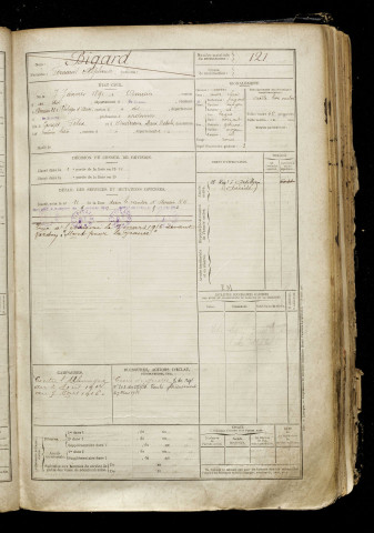 Bigard, Fernand Alphonse, né le 07 janvier 1891 à Amiens (Somme), classe 1911, matricule n° 121, Bureau de recrutement d'Amiens