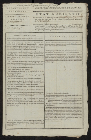 État nominatif des citoyens qui ont le droit de voter. Élections communales de l'an 9 : Courcelles-sous-Moyencourt