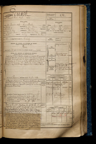 Pruvot, François Denis Joseph, né le 31 janvier 1870 à Boisle (Le) (Somme), classe 1890, matricule n° 171, Bureau de recrutement d'Abbeville