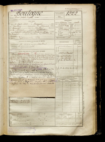 Boulogne, Henri Joseph Eugène, né le 31 août 1901 à Beauval (Somme), classe 1921, matricule n° 1222, Bureau de recrutement d'Abbeville