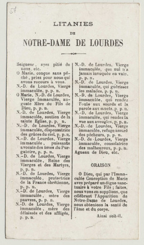 Aux pieds de Marie j'ai prié pour vous. La grotte et la basilique de Lourdes. Litanie de Notre-Dame de Lourdes