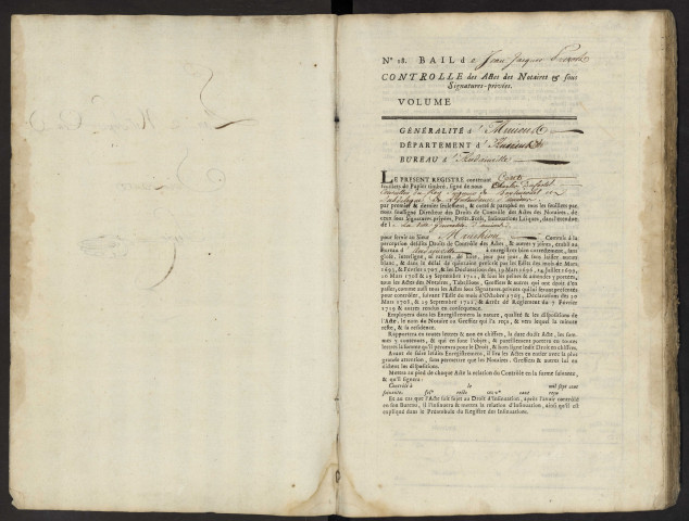 Contrôle des actes du bureau d'Andainville pour la période du 28 mai 1697 au 10 août 1718