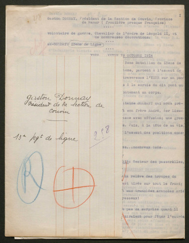 Témoignage de Donnay, Gaston et correspondance avec Jacques Péricard