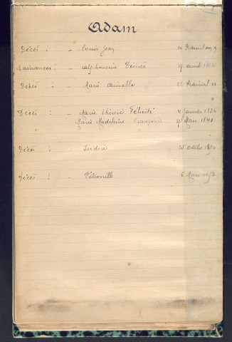 Muille-Villette : Table alphabétique des familles comprenant les noms, prénoms, évènements (naissances, mariages, décès) et dates (1792-1902)