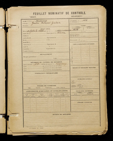 Fouache, Gaston Edmond Gustave, né le 11 septembre 1898 à Ailly-sur-Somme (Somme), classe 1918, matricule n° 149, Bureau de recrutement d'Amiens