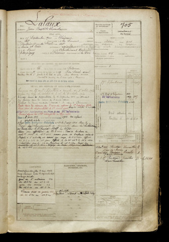 Lalaux, Jean Baptiste Alexandre, né le 15 septembre 1900 à Péronne (Somme), classe 1920, matricule n° 705, Bureau de recrutement de Péronne