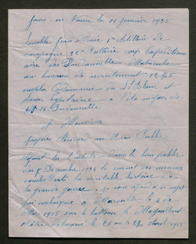Témoignage de Lenoble, Jean-Marie et correspondance avec Jacques Péricard