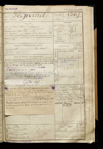 Legrand, Louis, né le 28 avril 1901 à Amiens (Somme), classe 1921, matricule n° 1367, Bureau de recrutement d'Amiens