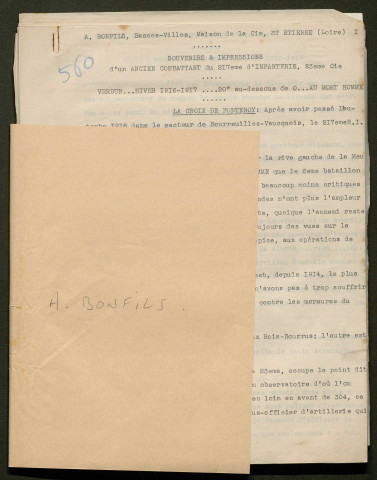 Témoignage de Bonfils, Adrien et correspondance avec Jacques Péricard