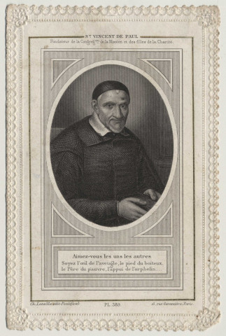 Image pieuse dentelle. Saint Vincent de Paul fondateur de la congrégation de la Mission des filles de la Charité