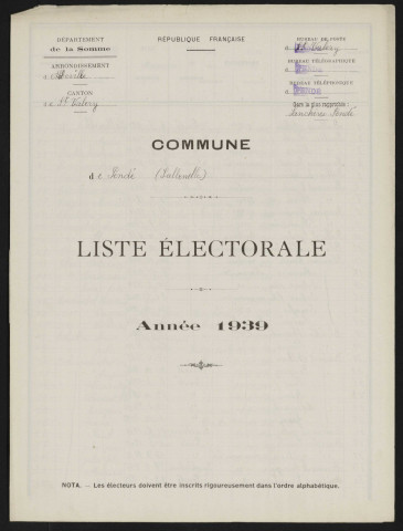 Liste électorale : Pendé, Section de Sallenelle