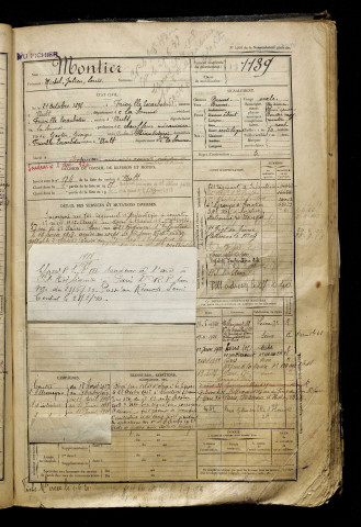 Montier, Michel Julien Louis, né le 21 octobre 1898 à Friville-Escarbotin (Somme), classe 1918, matricule n° 1139, Bureau de recrutement d'Abbeville