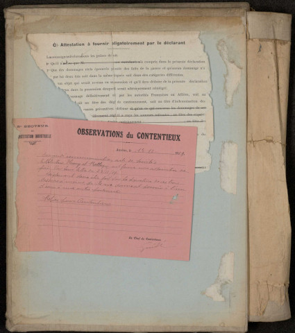 Péronne. Demande d'indemnisation des dommages de guerre : dossier Fonteix Houy et Bellegy (Canal du Nord)