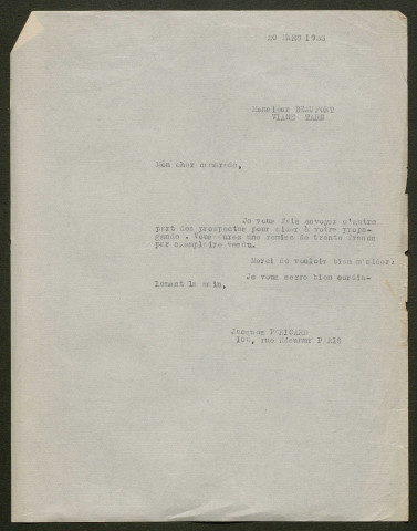 Témoignage de Beaufort, Louis et correspondance avec Jacques Péricard