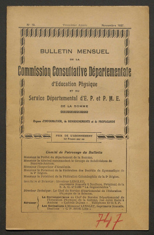 Bulletin mensuel de la Commission Consultative d'Education Physique et du Service Départemental d'Education Physique et Préparation Militaire Elémentaire de la Somme, numéro 10 (3e année)