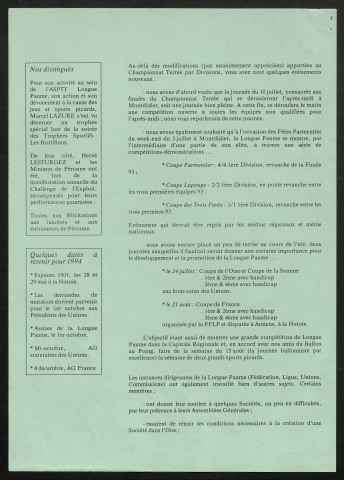 Longue Paume Infos (numéro 8), bulletin officiel de la Fédération Française de Longue Paume
