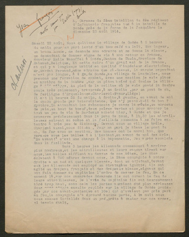 Témoignage de Caresse, A. et correspondance avec Jacques Péricard