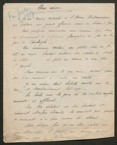 Témoignage de Anonyme 25 (Soldat détaché à l'Armée britannique) et correspondance avec Jacques Péricard