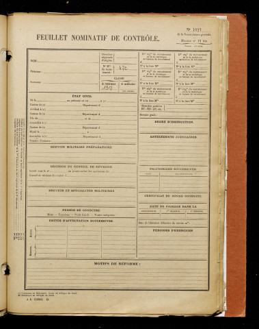 Inconnu, classe 1917, matricule n° 472, Bureau de recrutement d'Amiens