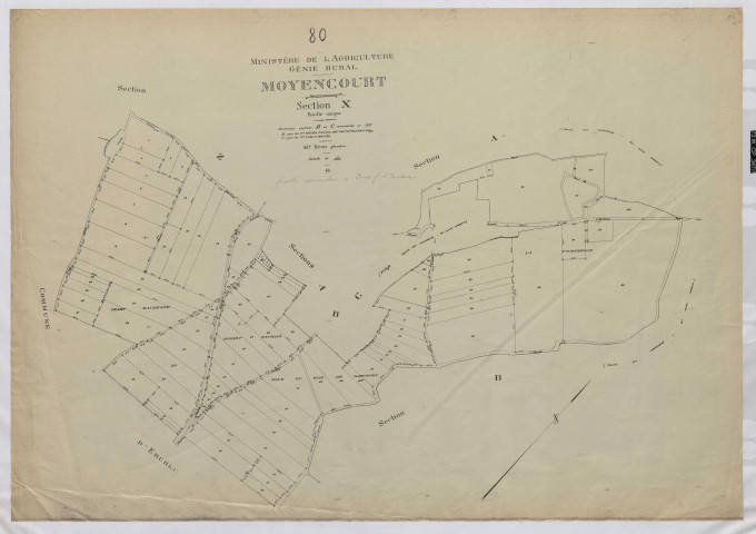 Plan du cadastre rénové - Moyencourt : section X