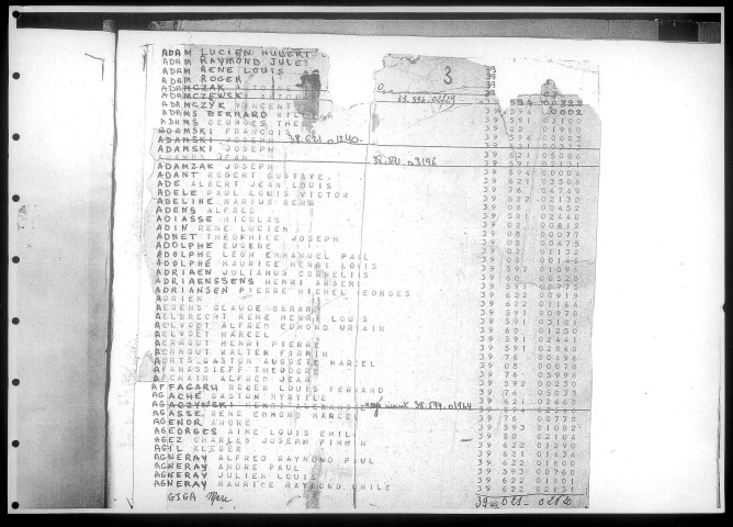 Table alphabétique du contingent 1939 - lettres A à C : bureaux de recrutement de la Deuxième Région Militaire (Départements du Nord, du Pas de Calais, de l'Aisne, de l'Oise, de la Somme, de l'Eure et de la Seine-Maritime)