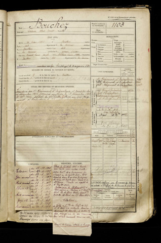 Bouchez, Etienne Albert Benoit, né le 30 mai 1895 à Doullens (Somme), classe 1915, matricule n° 1103, Bureau de recrutement d'Abbeville