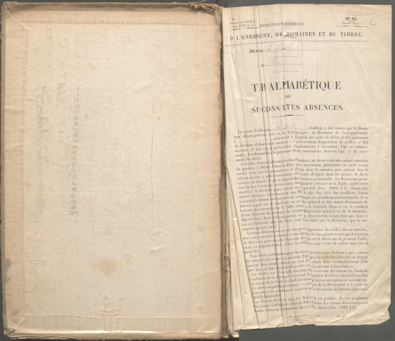 Table des successions et absences du bureau de Bray-sur-Somme