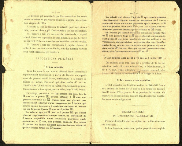 Retraites ouvrières et paysannes. Résumé des dispositions essentielles de la loi du 5 avril 1910